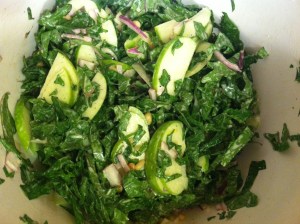 Be creative and add whatever either needs to be used or what you think would taste good.  The dressing is a bit sweet like standard coleslaw dressing.