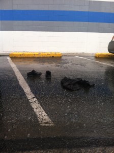 I thought I was bad about waiting as long as possible before taking my wash in, but it looks like this person was hopping out of the their dirty clothes right in the parking lot...